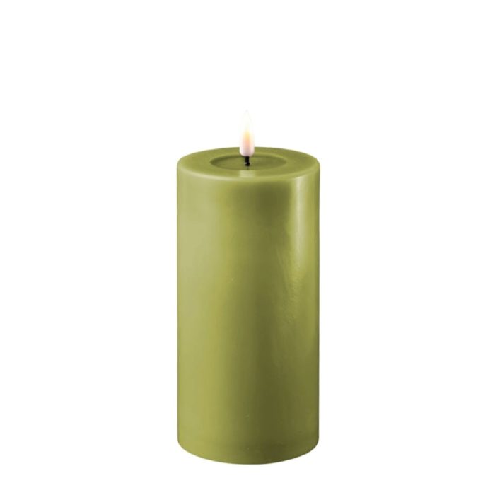 DELUXE HOMEART LED CANDLE REAL FLAME OLIVE GREEN Ø7.5CM x 15CM