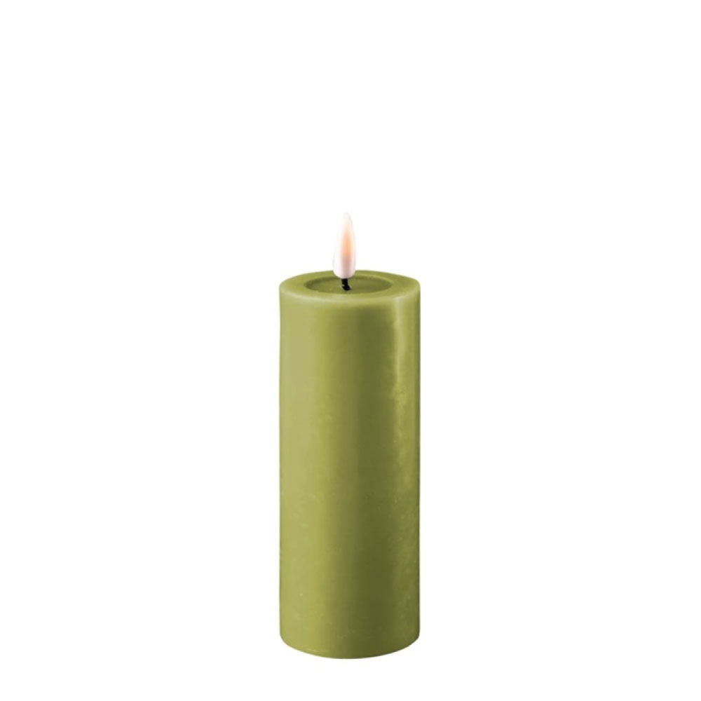 DELUXE HOMEART LED CANDLE REAL FLAME OLIVE GREEN Ø5CM x 12.5CM
