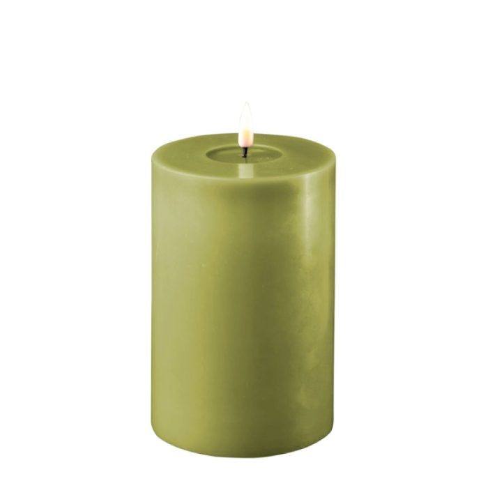 DELUXE HOMEART LED CANDLE REAL FLAME OLIVE GREEN Ø10CM x 15CM