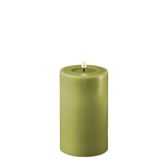 DELUXE HOMEART LED CANDLE REAL FLAME OLIVE GREEN Ø7.5CM x 12.5CM