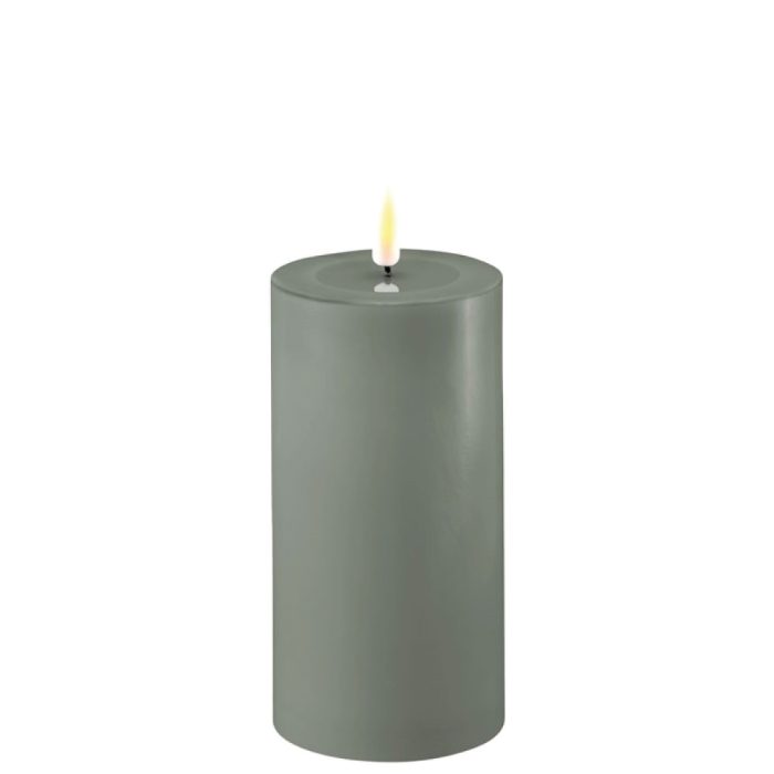 DELUXE HOMEART LED CANDLE REAL FLAME SALVIE GREEN Ø7.5CM x 15CM