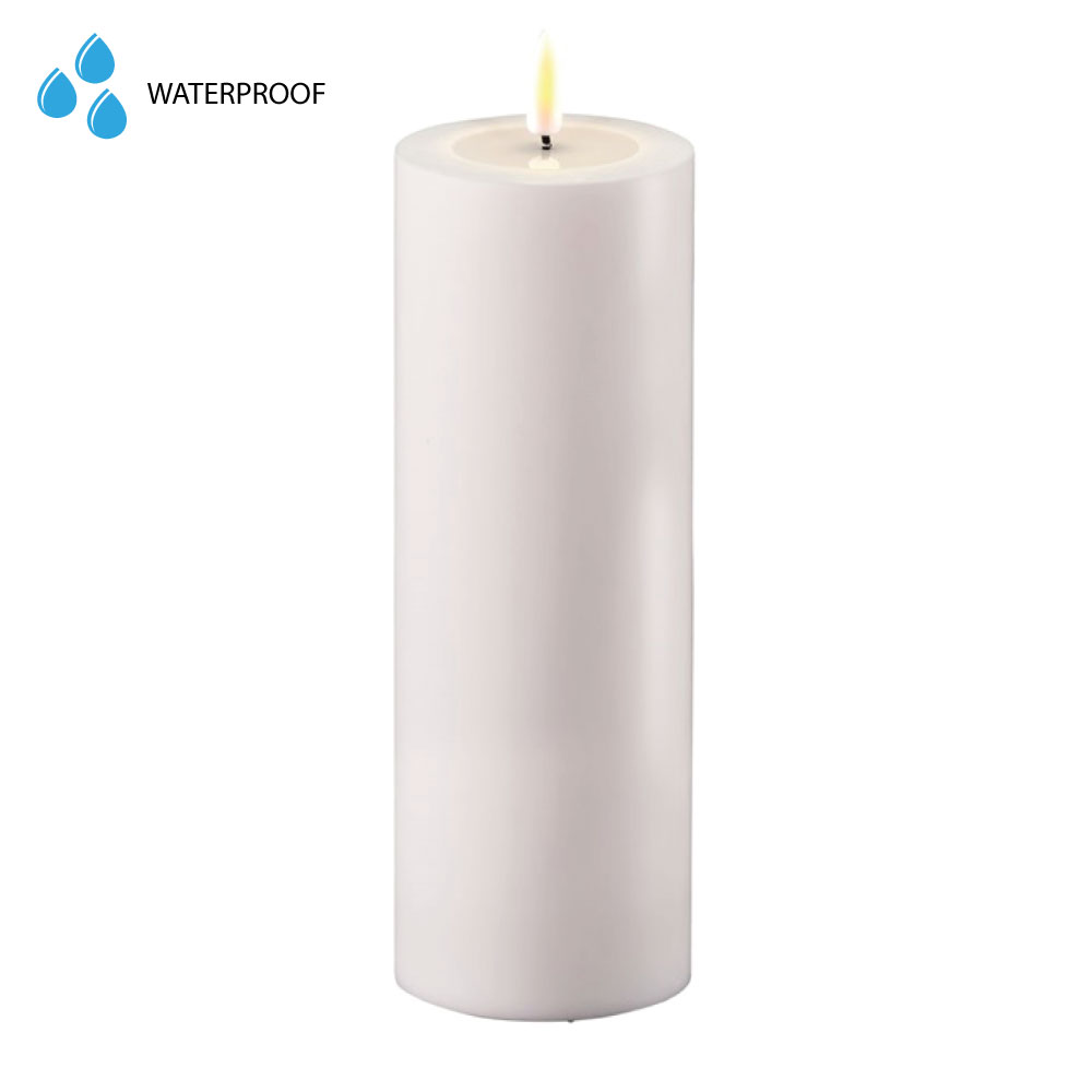 DELUXE HOMEART LED CANDLE REAL FLAME WHITE Ø7.5CM x 20CM OUTDOOR
