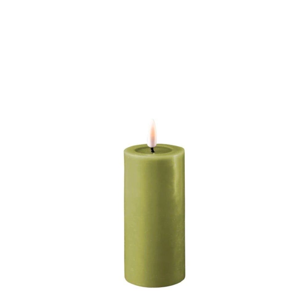 DELUXE HOMEART LED CANDLE REAL FLAME OLIVE GREEN Ø5CM x 10CM