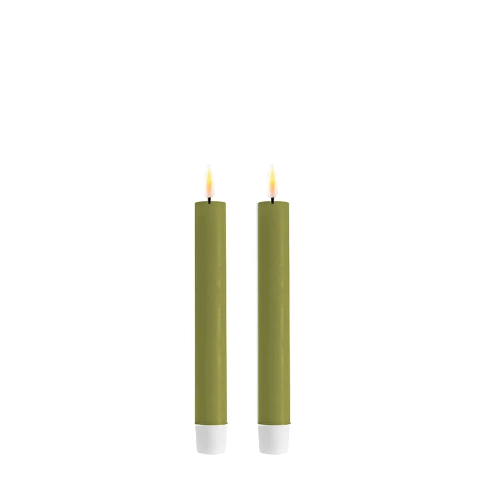 DELUXE HOMEART LED DINNER CANDLE REAL FLAME OLIVE GREEN Ø2.2CM x 15CM 2 STUKS