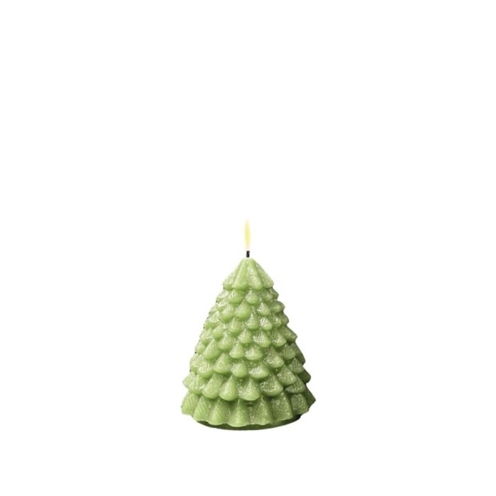 DELUXE HOMEART LED CANDLE REAL FLAME LIGHT GREEN CHRISTMAS TREE Ø8CM x 11CM