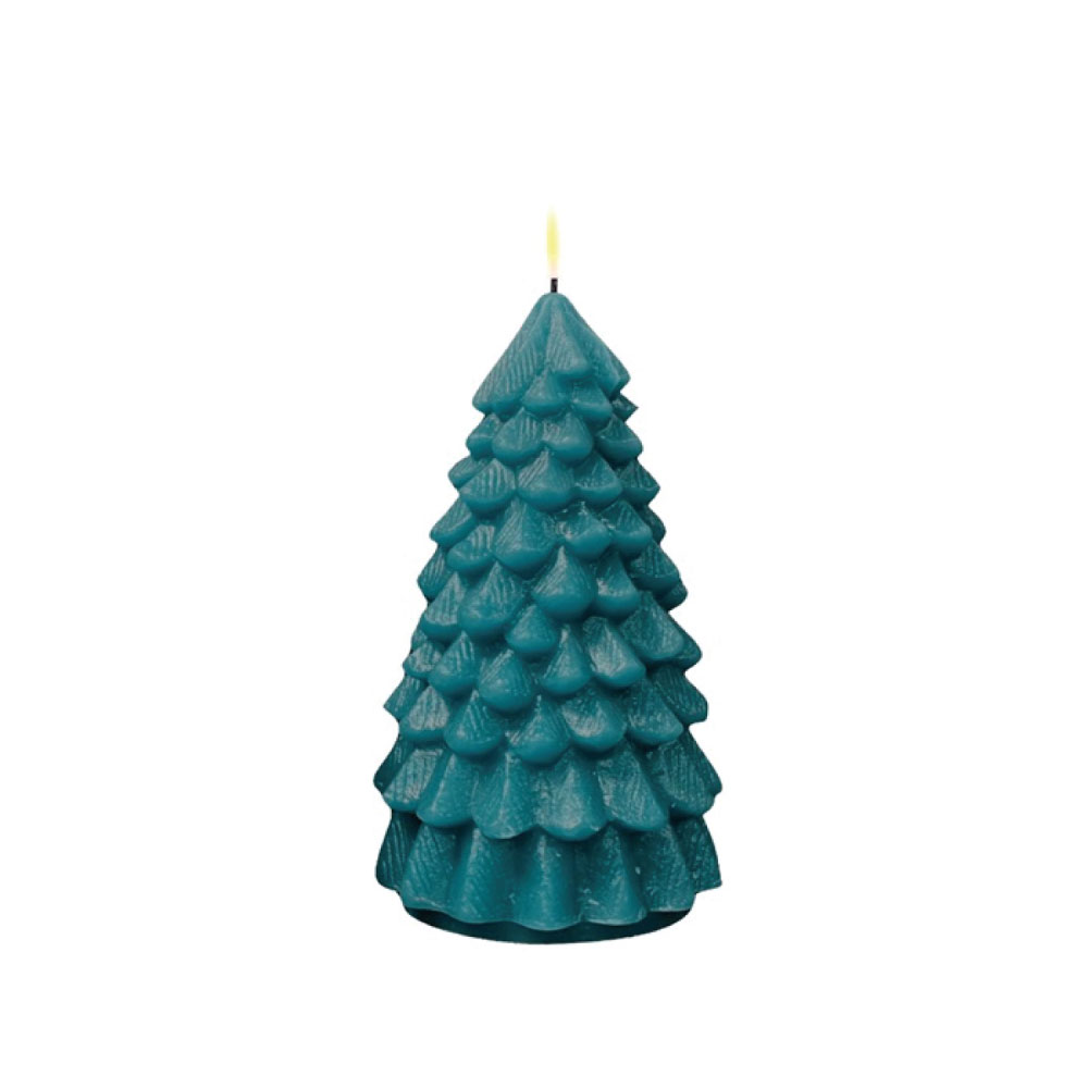 DELUXE HOMEART LED CANDLE REAL FLAME JADE GREEN CHRISTMAS TREE Ø10CM x 18CM