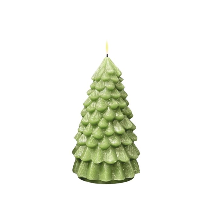 DELUXE HOMEART LED CANDLE REAL FLAME LIGHT GREEN CHRISTMAS TREE Ø10CM x 18CM