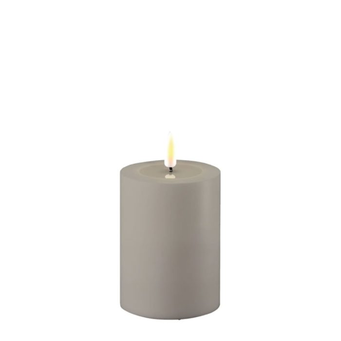 DELUXE HOMEART LED CANDLE REAL FLAME GREY Ø7.5CM x 10CM OUTDOOR