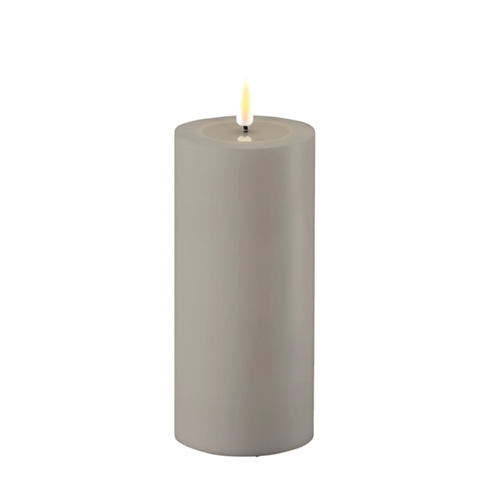 DELUXE HOMEART LED CANDLE REAL FLAME GREY Ø7.5CM x 15CM OUTDOOR