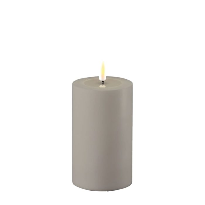 DELUXE HOMEART LED CANDLE REAL FLAME GREY Ø7.5CM x 12.5CM OUTDOOR