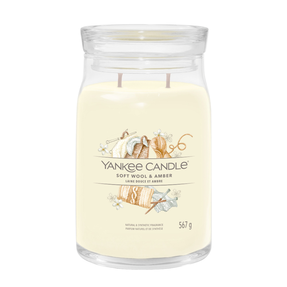 YANKEE CANDLE SOFT WOOL & AMBER SIGNATURE 2-WICK LARGE CANDLE