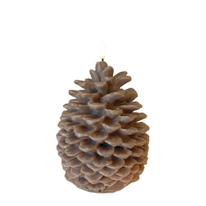 DELUXE HOMEART LED CANDLE REAL FLAME DARK BROWN PINECONE Ø14CM x 18.5CM