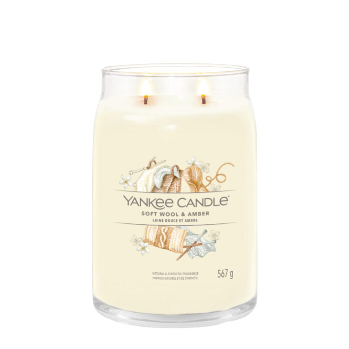 YANKEE CANDLE SOFT WOOL & AMBER SIGNATURE 2-WICK LARGE CANDLE