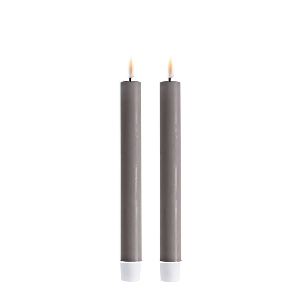 DELUXE HOMEART LED DINNER CANDLE REAL FLAME GREY Ø2.2CM x 24CM 2 STUKS