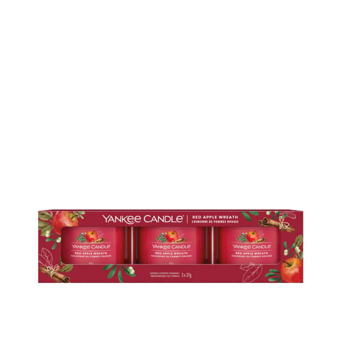 YANKEE CANDLE RED APPLE WREATH SIGNATURE FILLED VOTIVE 3-PACK GIFT SET