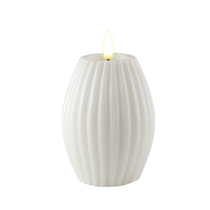 DELUXE HOMEART LED CANDLE REAL FLAME WHITE STRIPE CANDLE Ø7.5CM x 10CM
