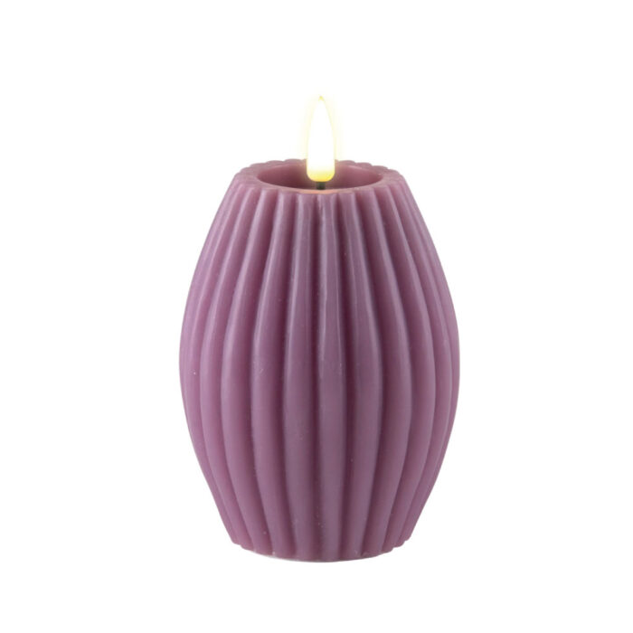 DELUXE HOMEART LED CANDLE REAL FLAME PURPLE STRIPE CANDLE Ø7.5CM x 10CM