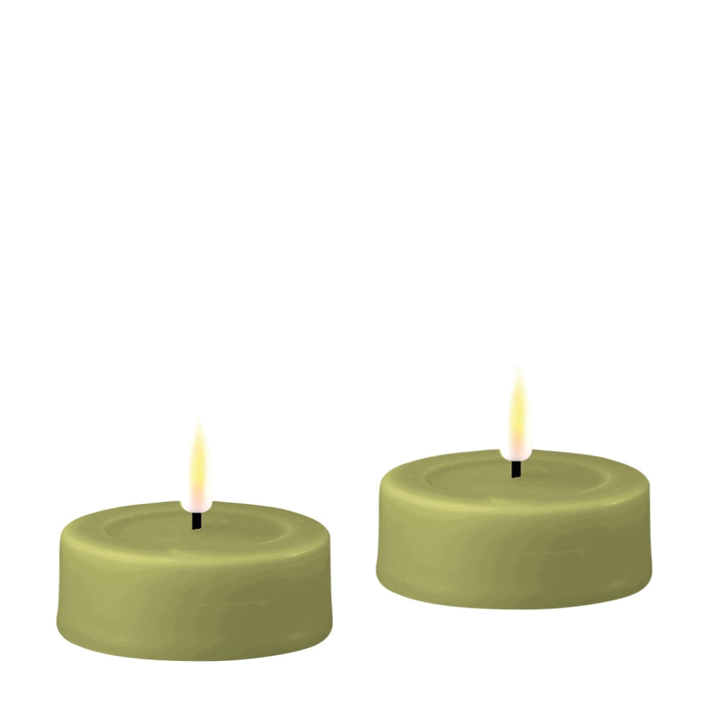 DELUXE HOMEART LED CANDLE REAL FLAME OLIVE GREEN Ø6.1CM x 2.5CM 2 STUKS JUMBO TEALIGHTS