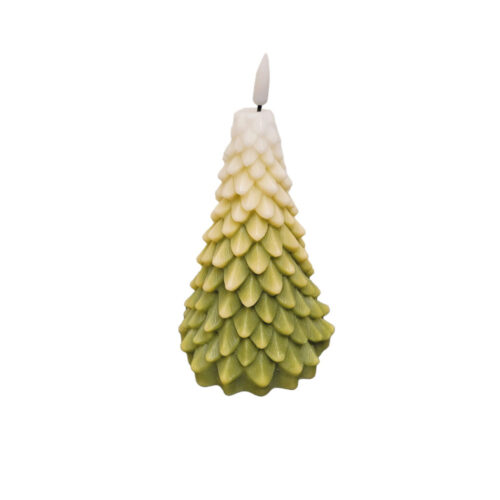 DELUXE HOMEART LED CANDLE REAL FLAME WHITE / LIGHT GREEN CHRISTMAS TREE Ø10CM x 16CM
