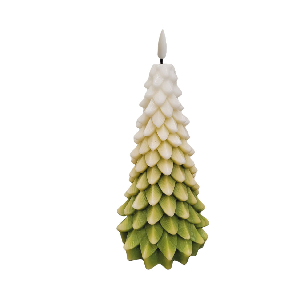 DELUXE HOMEART LED CANDLE REAL FLAME WHITE / LIGHT GREEN CHRISTMAS TREE Ø10.5CM x 18CM