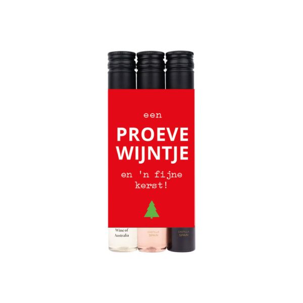 FLESSENWERK - EEN PROEVEWIJNTJE - EN EEN FIJNE KERST - 3 WIJNTUBES ROOD, WIT & ROSE